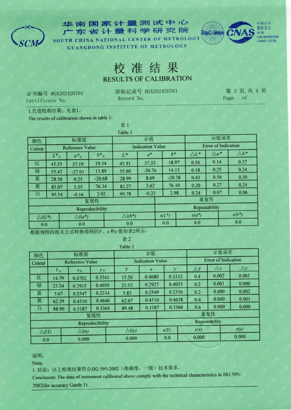 廣東三恩時(shí)色差計(jì)CR8國(guó)家一級(jí)計(jì)量證書(shū)3